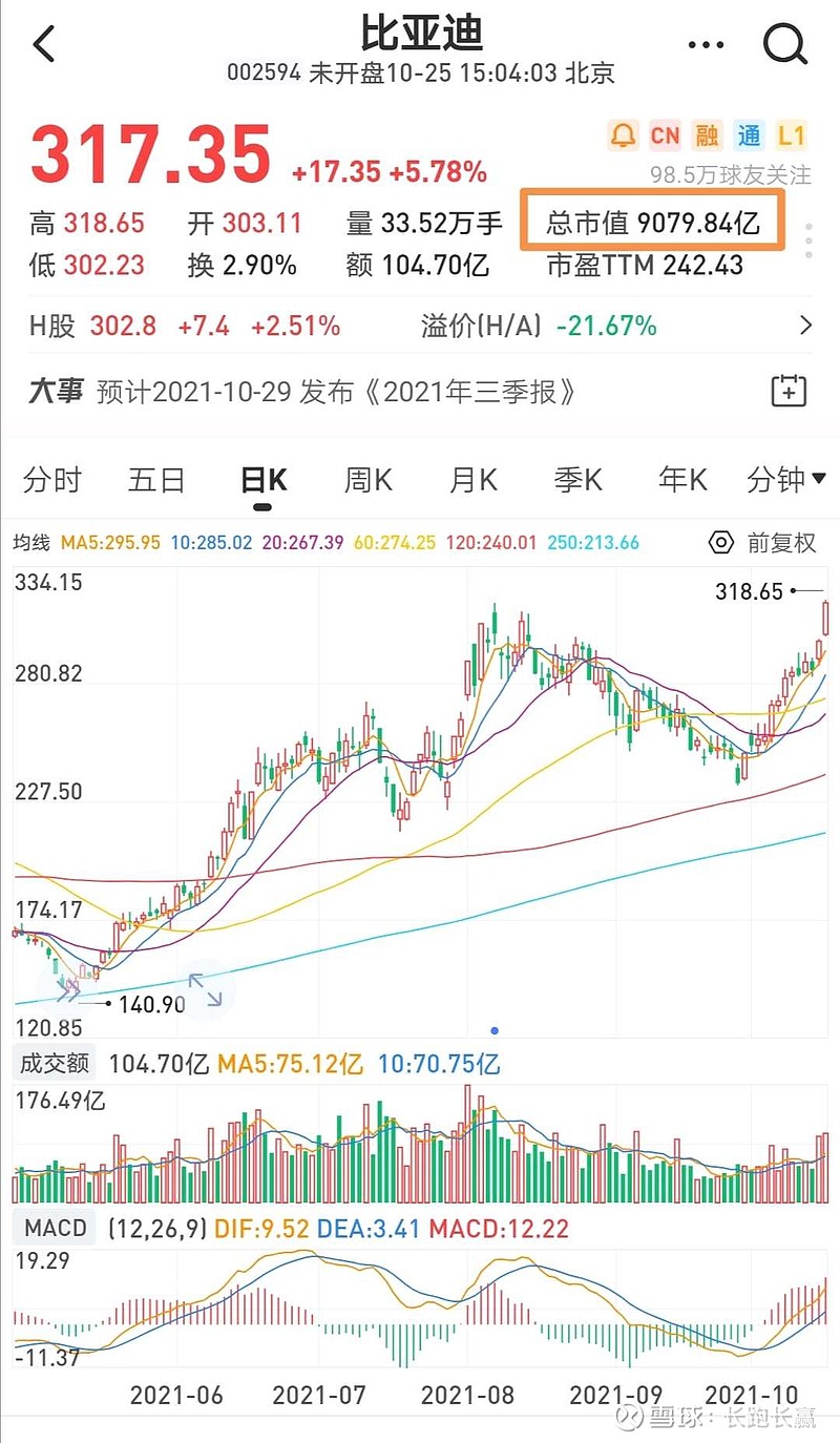 比亚迪市值一天暴增800亿元