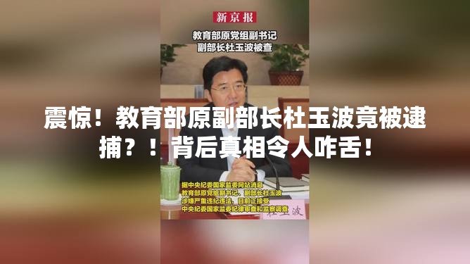 震惊！教育部原副部长杜玉波竟被逮捕？！背后真相令人咋舌！