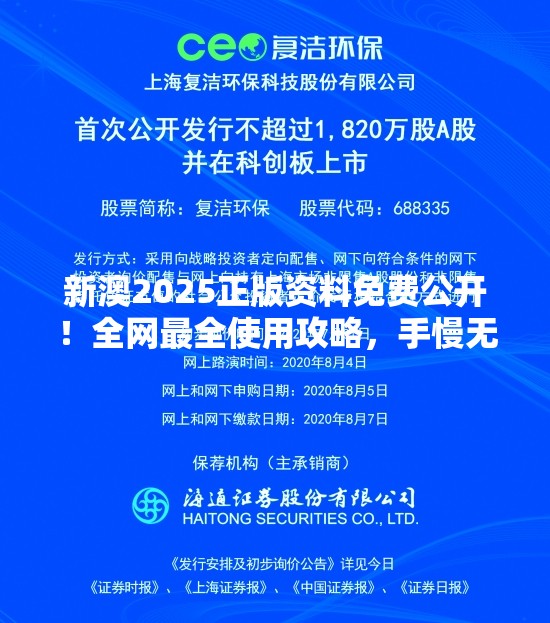 新澳2025正版资料免费公开！全网最全使用攻略，手慢无！