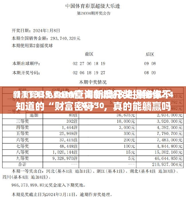 111333.соm查询新澳开奖揭秘你不知道的“财富密码”，真的能躺赢吗？